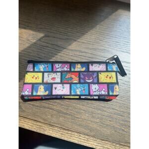 Pokemon Zipper Pocket Pencil Knick Knacks Vintage Pouch Black MultiColor Sz 3x8